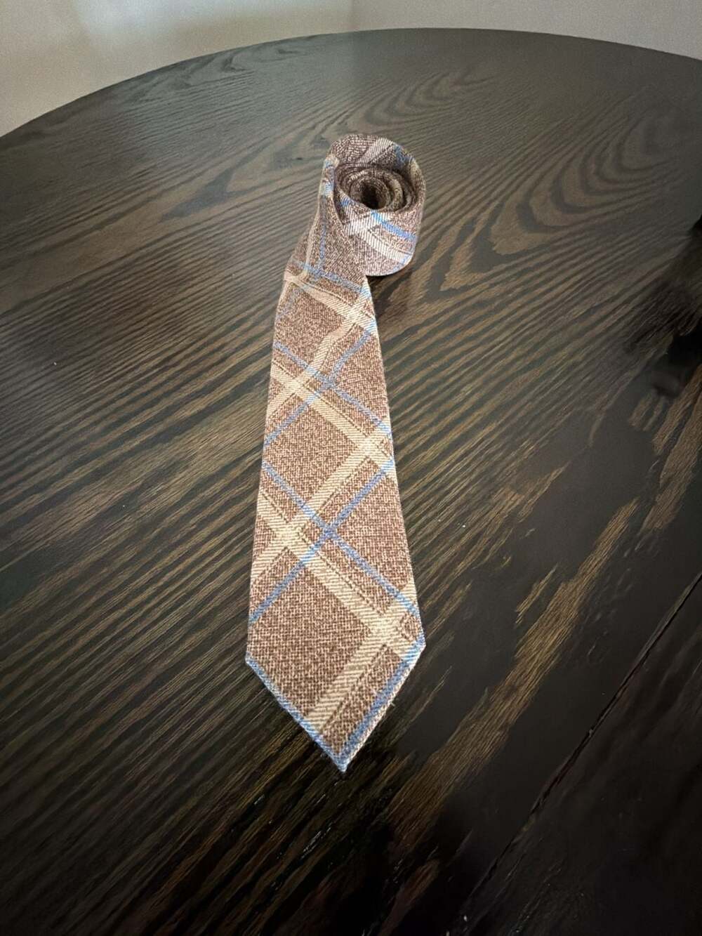 Michael Kors Plaid Wool Neck Tie Brown Blue